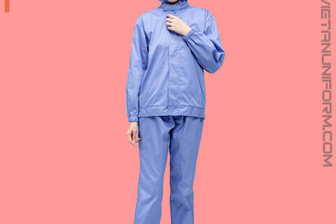 Quần Áo Thủy Sản Silk Xanh Áo Liền Nón Quần Rời , QATSVA28