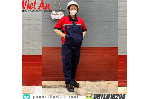 Quần Áo Bảo Hộ Xanh Phối Đỏ