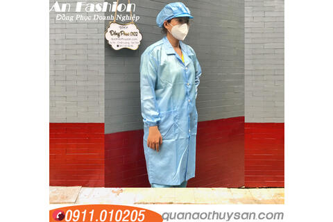 Áo Blouse Cổ Bẻ Có Dây Kéo Màu Xanh