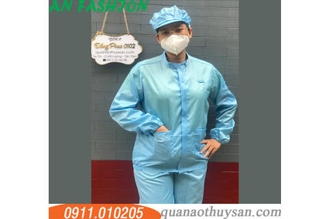 Quần Áo Phòng Sạch Xanh Cổ Trụ