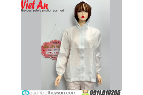 Quần Áo Phòng Sạch Cổ Trụ Liền Nón Trắng