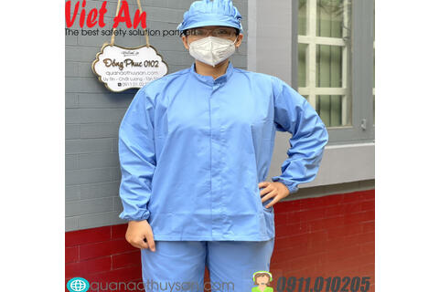 Quần Áo Kaki Xanh Thủy Sản Cổ Trụ Dây Kéo Dài Tay Màu Xanh Biển Vải Kaki Cotton QAMSVA14
