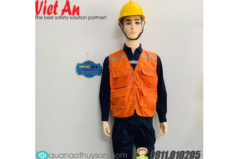 Áo Ghile Bảo Hộ Công Nhân Cam 4 Túi Vuông Có Đai Phản Quang Ngang Vai Cho Công Nhân Kỹ Sư