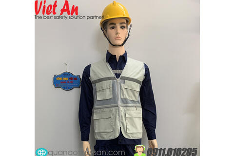 Áo Ghile Bảo Hộ Công Nhân Xám Phối Trắng 4 Túi Vuông