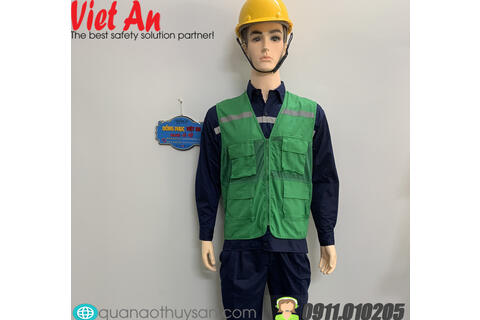 Áo Ghile Bảo Hộ Công Nhân Xanh 4 Túi Vuông