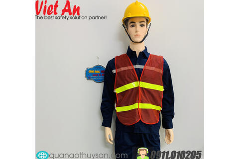 Áo Ghile Lưới Đỏ Phản Quang Dây Nối Bên Hông Cho Kỹ Sư