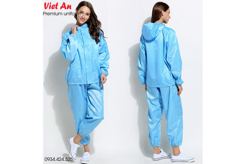 Quần Áo Phòng Sạch Có Nón Dài Tay Màu Xanh QAPSNTVA019