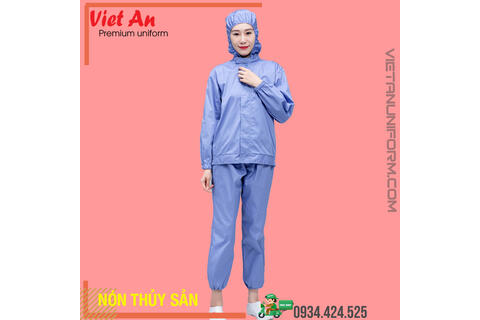 Quần Áo Thủy Sản Silk Xanh Áo Liền Nón Quần Rời , QATSVA28