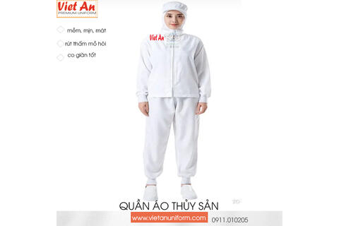 Quần Áo Thủy Sản Silk Trắng Liền Nón , QATSVA27