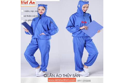 Quần Áo Thủy Sản Silk Màu Xanh Bích Liền Nón , QATSVA33