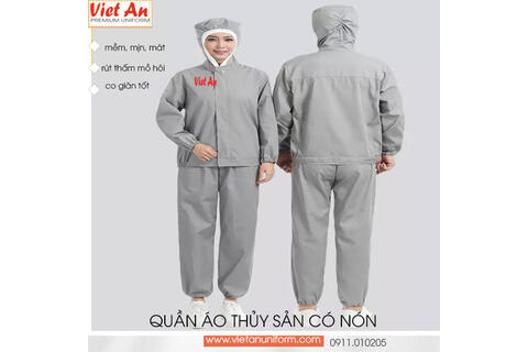 Quần Áo Thủy Sản Silk Màu Xám Liền Nón , QATSVA34