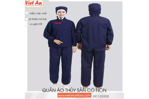 Quần Áo Thủy Sản Silk Xanh Đen Liền Nón , QATSVA32