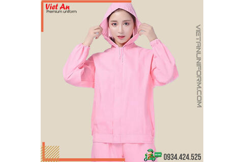 Quần Áo Thủy Sản Silk Màu Hồng Áo Liền Nón , Quần Rời , QATSVA35