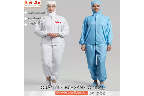 Quần Áo Thủy Sản Silk Màu Xanh Nhạt Liền Nón , QATSVA37