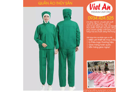 Quần Áo Thủy Sản Silk Màu Xanh Liền Nón , Quần Rời,  QATSVA36