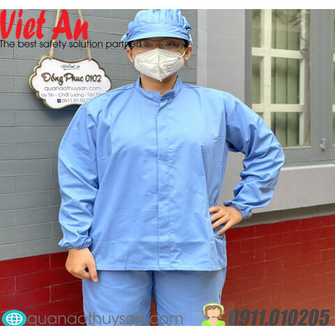 Quần Áo Kaki Xanh Thủy Sản Cổ Trụ Dây Kéo Dài Tay Màu Xanh Biển Vải Kaki Cotton QAMSVA14