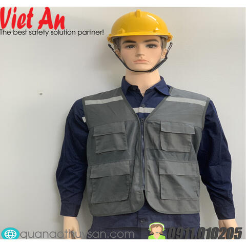 Áo Ghile Bảo Hộ Công Nhân Xám Đen 4 Túi Vuông