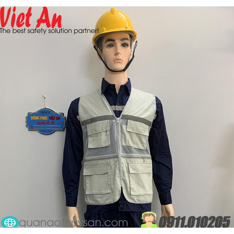 Áo Ghile Bảo Hộ Công Nhân Xám Phối Trắng 4 Túi Vuông