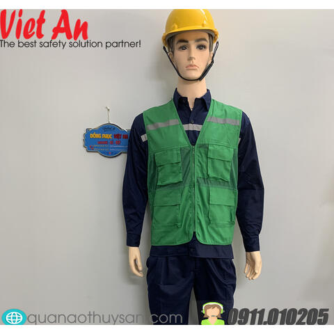 Áo Ghile Bảo Hộ Công Nhân Xanh 4 Túi Vuông