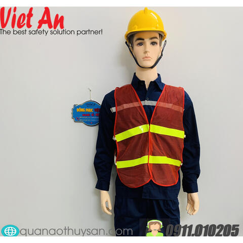 Áo Ghile Lưới Đỏ Phản Quang Dây Nối Bên Hông Cho Kỹ Sư