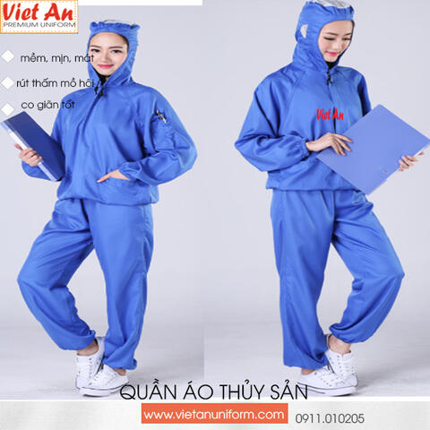 Quần Áo Thủy Sản Silk Màu Xanh Bích Liền Nón , QATSVA33